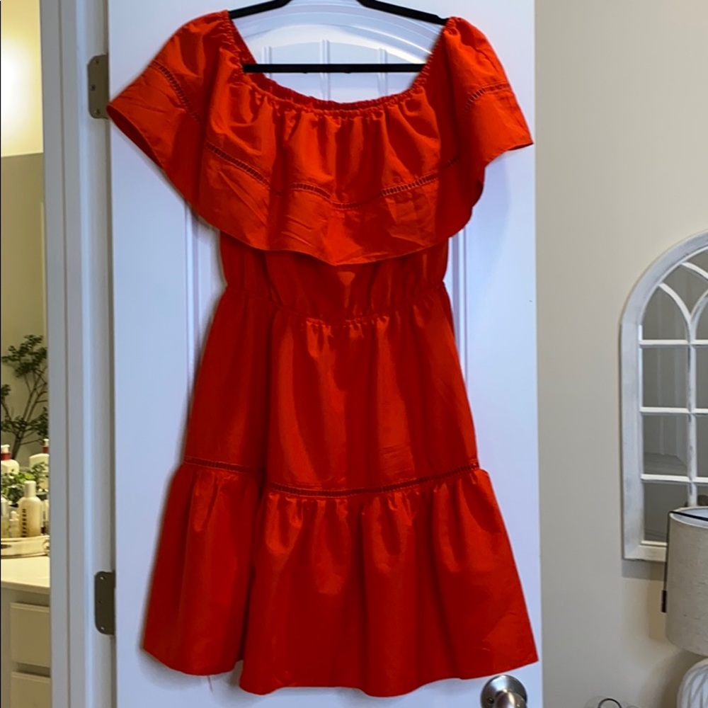 Red off shoulder dress